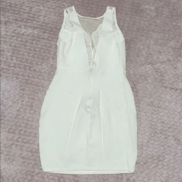 Lulu's White Coquina Mesh Sleeveless Women’s Bodycon Mini Dress - Picture 3 of 7